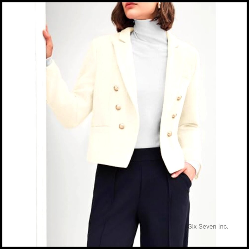 Cropped Tweed Blazer with Lapel and Pockets - Picture 3 of 6